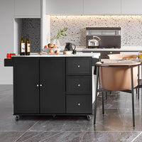 Carrello rotante da cucina con piano in acciaio 3 cassetti 2 ante ripiani regolabili-Carrello per isola Nero