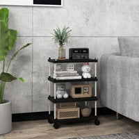 Carrello sottile a 4 piani con ruote bloccabili ganci laterali, Mobiletto per bagno e cucina estraibile Nero-Carrelli