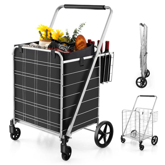 Carrello spesa pieghevole 126L, Carrello per alimenti pesanti con rivestimento impermeabile e portata 150kg Argento-Strumenti cucina
