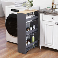 Carrello sottile da 20cm con ruote e ripiani aperti-Carrello utilitario estraibile da cucina a 4 ripiani Grigio