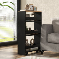 Carrello sottile da 20cm con ruote e ripiani aperti-Carrello utilitario estraibile da cucina a 4 ripiani Nero