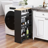 Carrello sottile da 20cm con ruote e ripiani aperti-Carrello utilitario estraibile da cucina a 4 ripiani Nero
