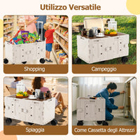 Carrello utilitario pieghevole grande con armadio a 2 livelli 5 ruote rotanti-Carrello a rulli portatile per spesa manico telescopico Bianco