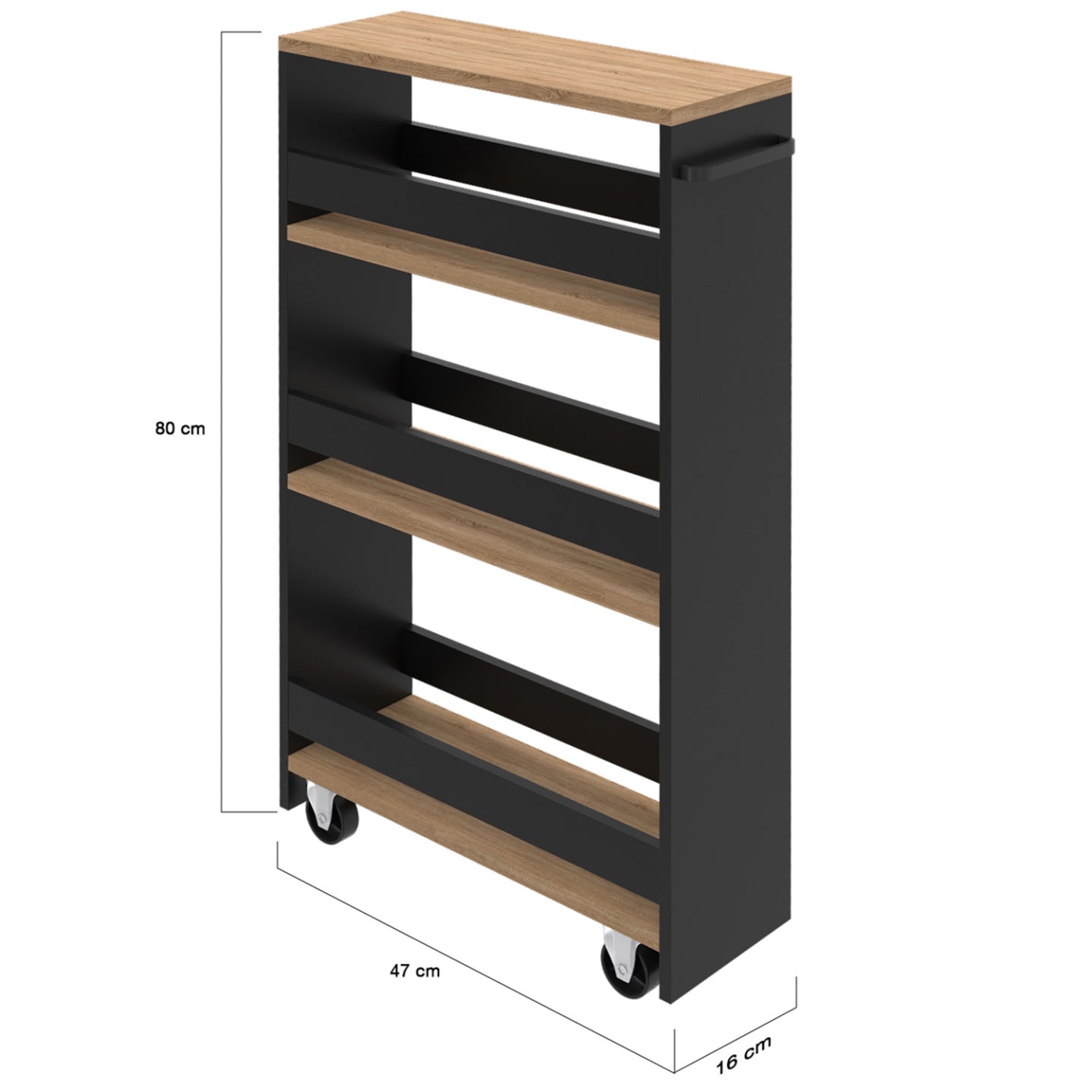 IDMarket - Carro de cocina especiero negro y madera con ruedas