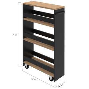 IDMarket - Carro de cocina especiero negro y madera con ruedas