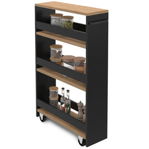 IDMarket - Carro de cocina especiero negro y madera con ruedas