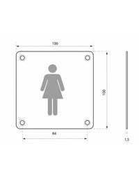Cartello a vite per WC da donna, targa in acciaio inossidabile spazzolato, marcatura nera, 100x100mm - THIRARD