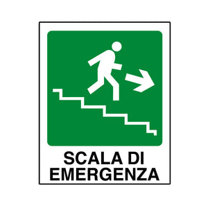 Cartello in alluminio Scala di emergenza a destra
