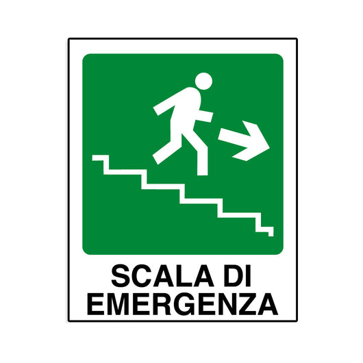 Cartello in alluminio Scala di emergenza a destra