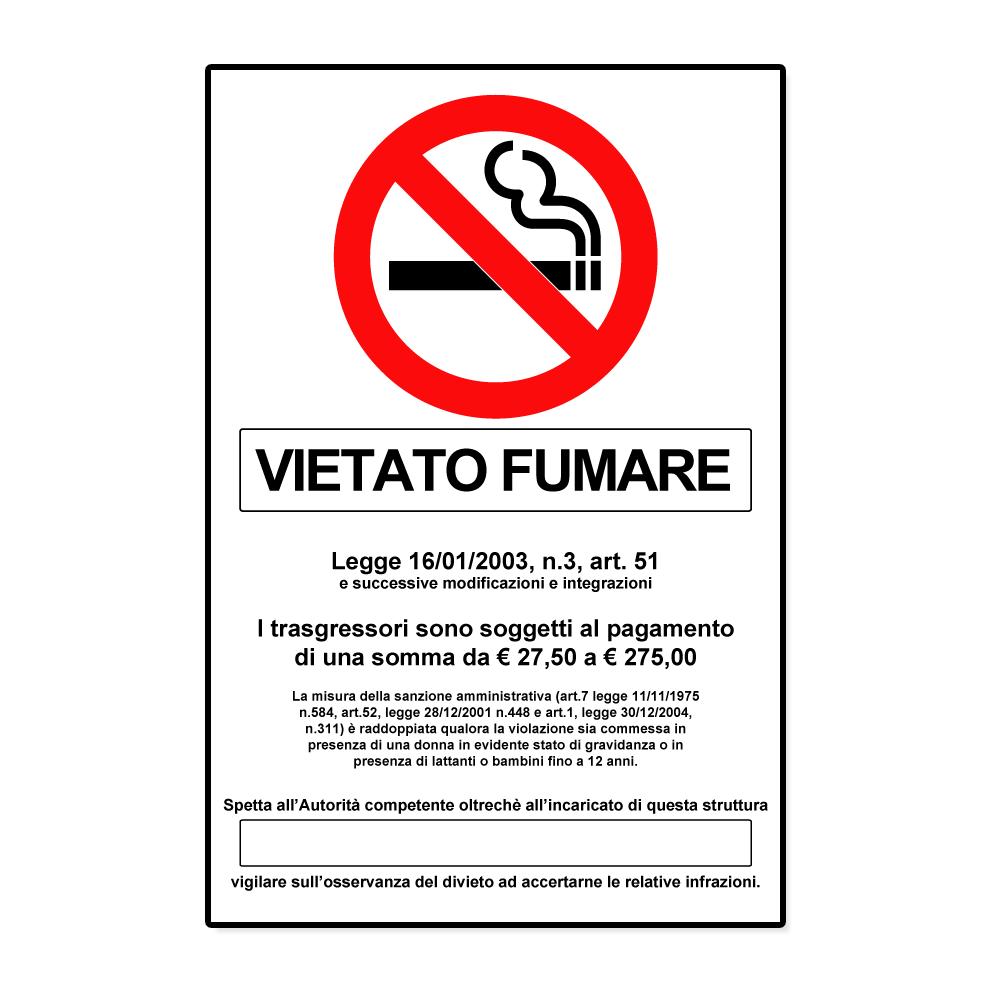 Cartello in alluminio Vietato fumare con norma