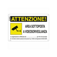 Cartello Area Videosorvegliata 30X 20 Alluminio