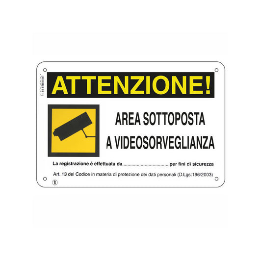 Cartello Area Videosorvegliata 30X 20 Plastica