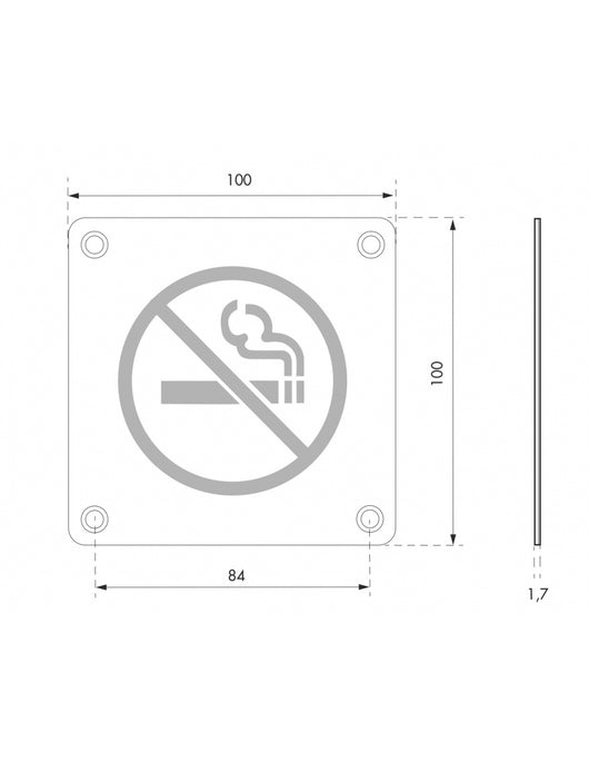 Cartello No Smoking, vietato fumare, da avvitare, targa in acciaio inossidabile spazzolato, marcatura nera, 100x100mm - THIRARD