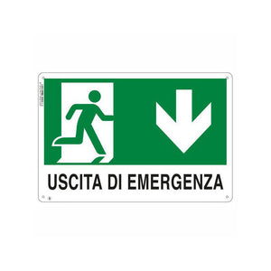 Cartello Uscita Emergenza Giu' 30X 20 Plastica