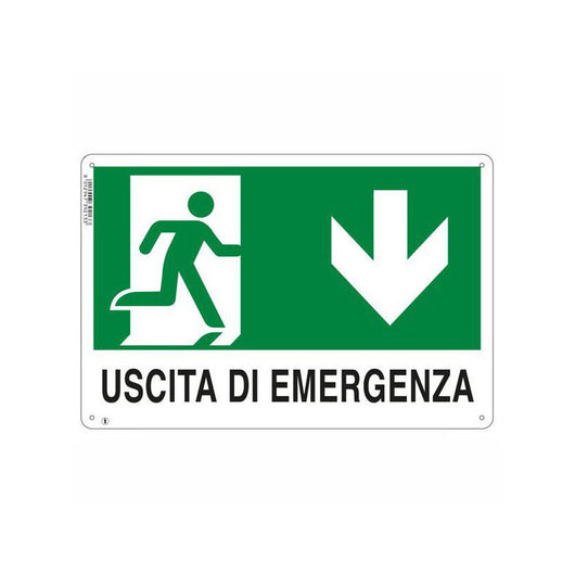 Cartello Uscita Emergenza Giu' 30X 20 Plastica