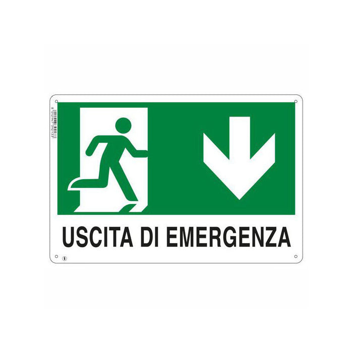 Cartello Uscita Emergenza Giu' 30X 20 Plastica