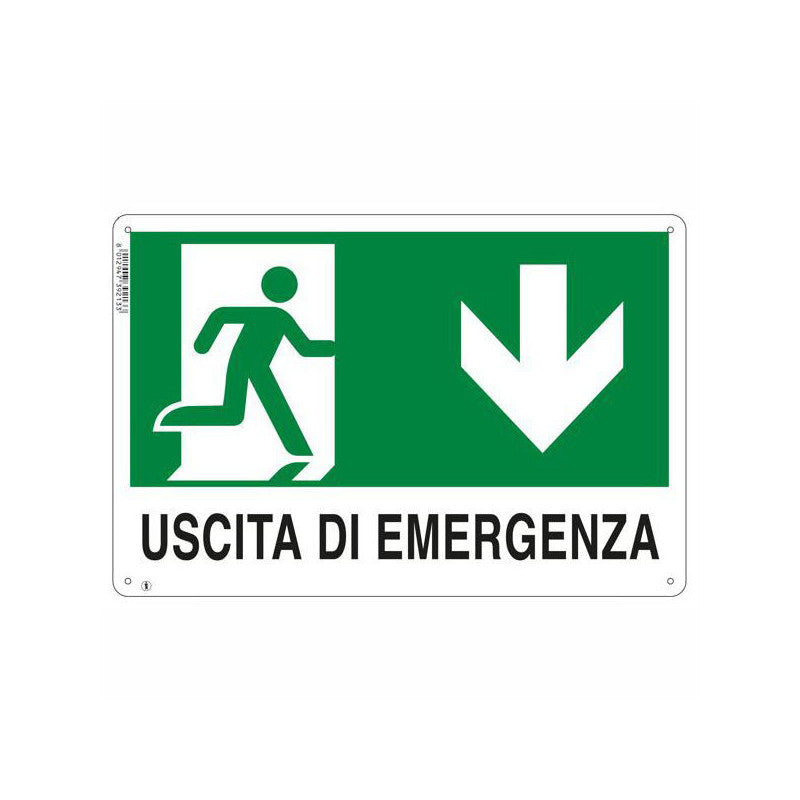 Cartello Uscita Emergenza Giu' 30X 20 Plastica
