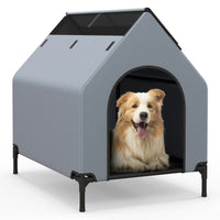 Casa elevata per cani con finestre ventilate copertura rimovibile, Cuccia per cani con letto a rete Grigio 64x91x86cm-Casette e lettini