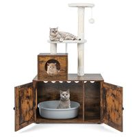 Casa per lettiera per gatti in legno con torre pallina tintinnante divisorio, Mobile per gatti da interno Marrone-Lettini e divanetti