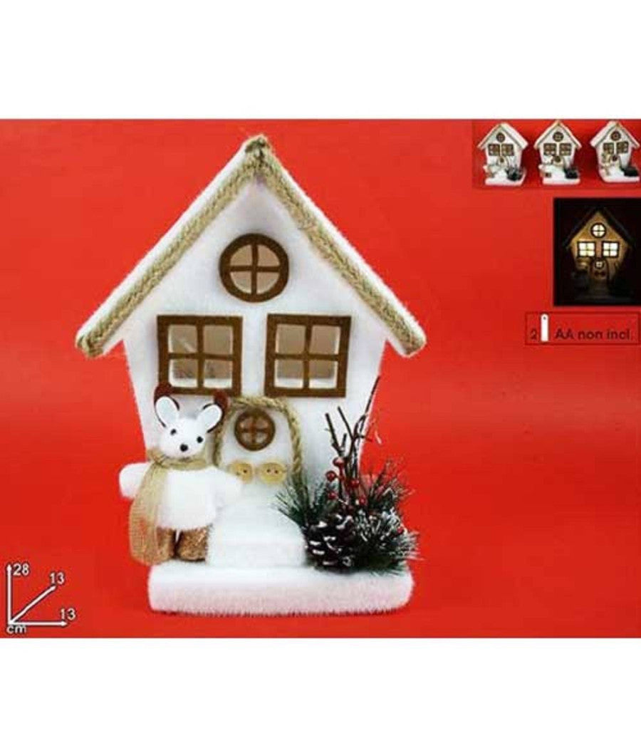 Casetta Con Soggetto Natalizio E Luci 3 Assortimenti 28cm Decorazioni Natalizie         