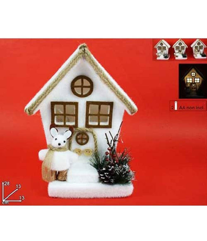 Casetta Con Soggetto Natalizio E Luci 3 Assortimenti 28cm Decorazioni Natalizie         