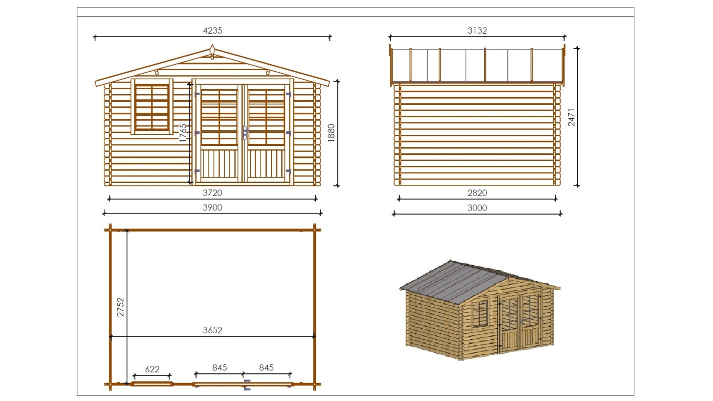 Casetta da giardino in legno - 11.70m2 - 3.90x3.00m - 34mm - colore: naturale - DOM561 - ALTANKA