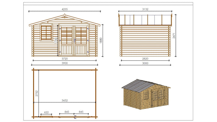 Casetta da giardino in legno - 11.70m2 - 3.90x3.00m - 34mm - colore: naturale - DOM561 - ALTANKA
