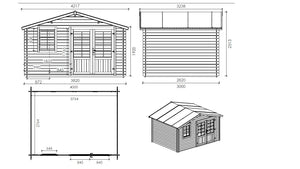 Casetta da giardino in legno - 12.00m2 - 4.00x3.00m - 28mm - colore: naturale - DOM124 - ALTANKA