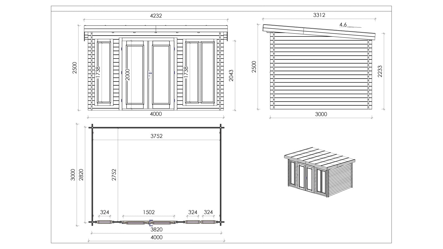 Casetta da giardino in legno - 12.00m2 - 4.00x3.00m - 34mm - colore: naturale - DOM652 - ALTANKA