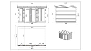 Casetta da giardino in legno - 12.00m2 - 4.00x3.00m - 34mm - colore: naturale - DOM652 - ALTANKA