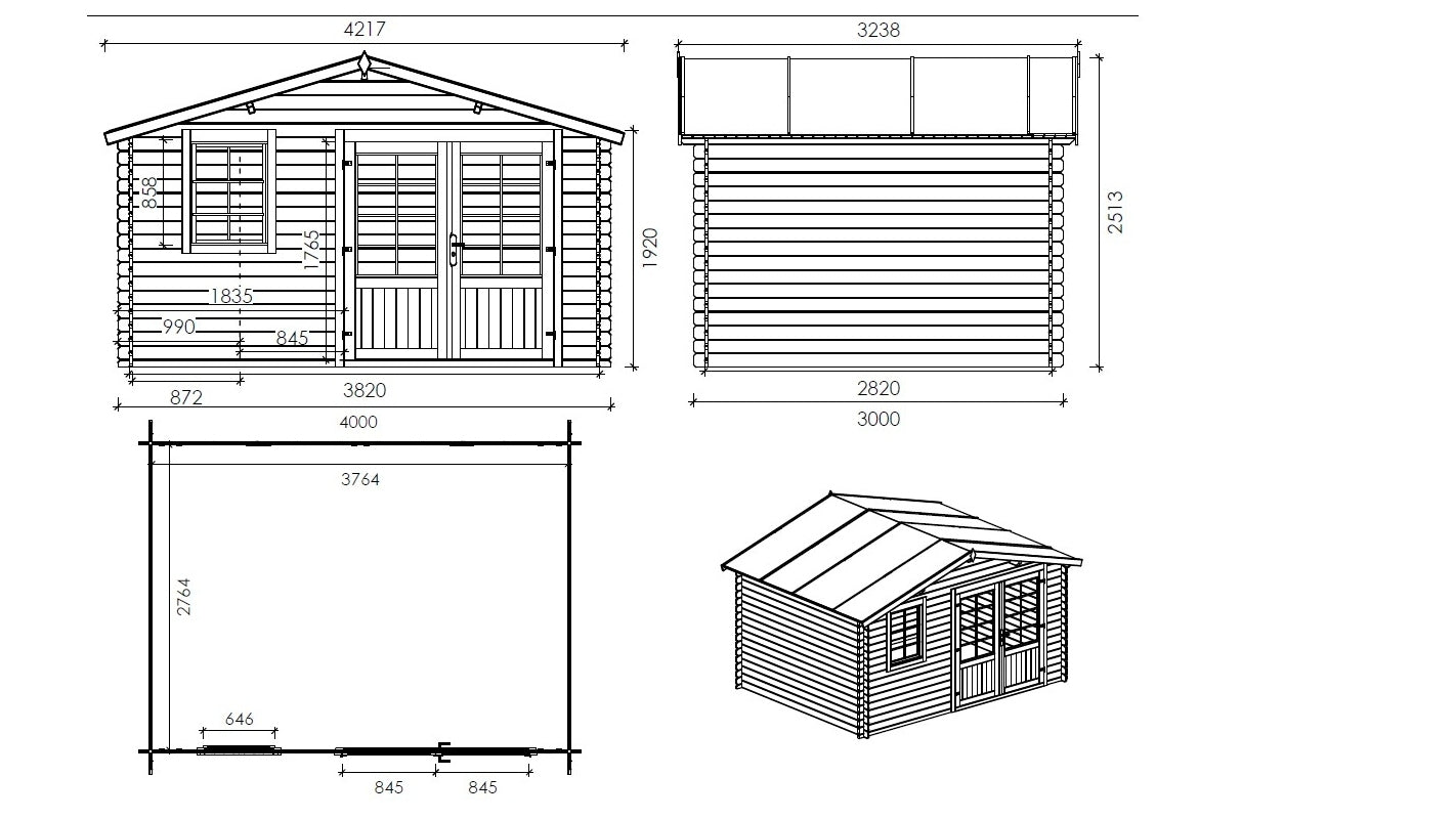 Casetta da giardino in legno - 12.00m2 - 4.00x3.00m - impregnata - 28mm - colore: marrone - DOM595 - ALTANKA