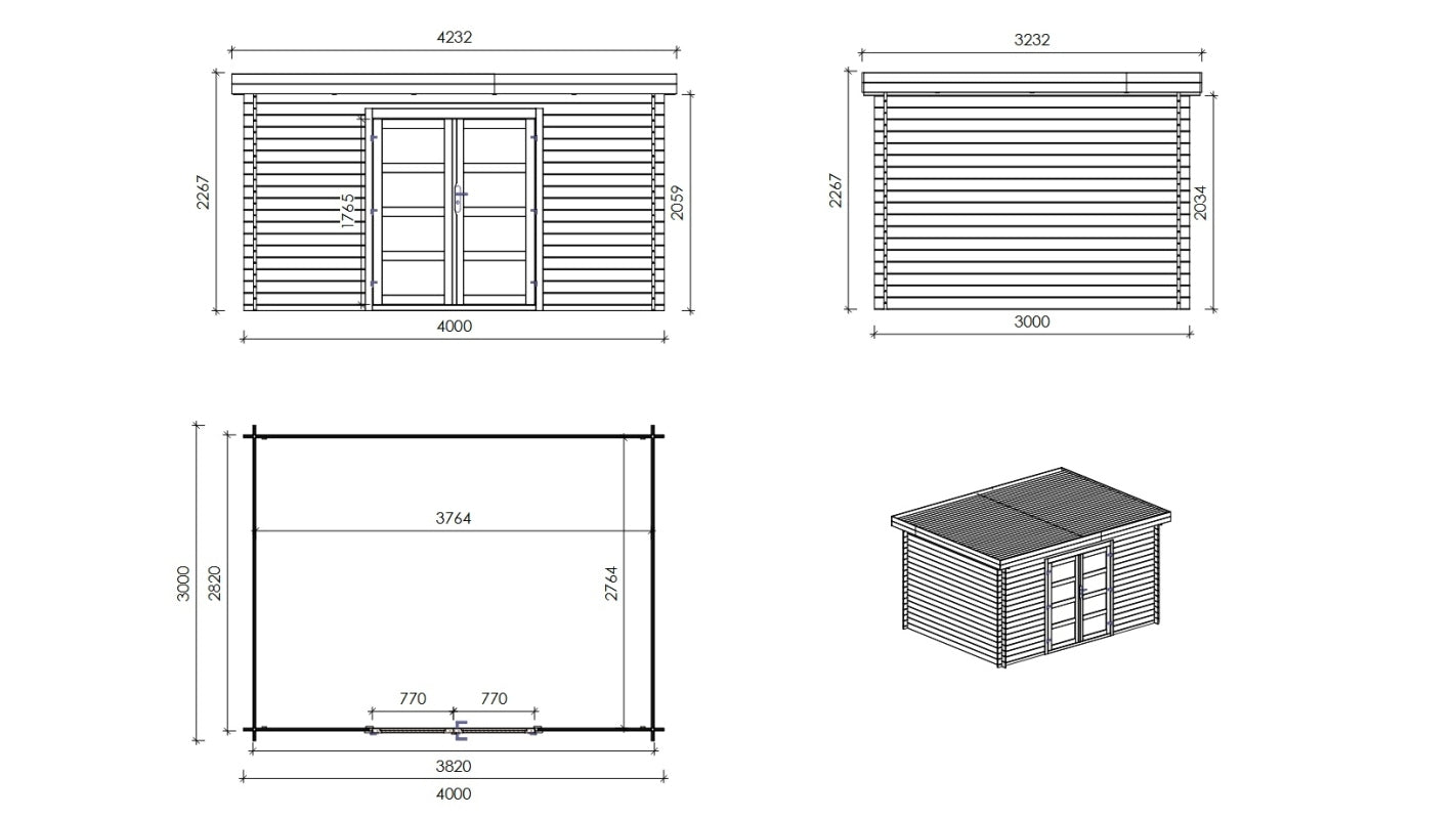 Casetta da giardino in legno - 12m2 - 4x3m - impregnata - 28mm - colore: marrone - DOM689 - ALTANKA