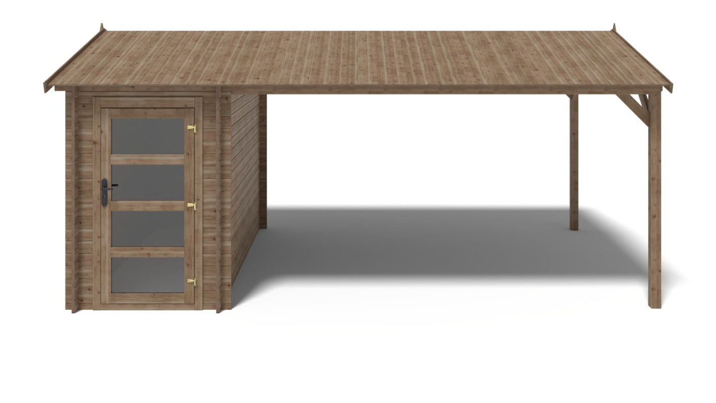 Casetta da giardino in legno – 1.50x3.00 m con estensione 1.50x2.76 m - 4.50 m² - DOM673+DOS194 - ALTANKA