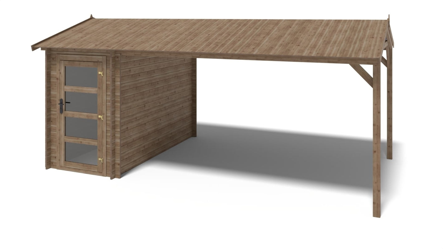 Casetta da giardino in legno – 1.50x3.00 m con estensione 1.50x2.76 m - 4.50 m² - DOM673+DOS194 - ALTANKA