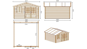 Casetta da giardino in legno - 16.00m2 - 4.00x4.00m - 28mm - colore: naturale - DOM130 - ALTANKA