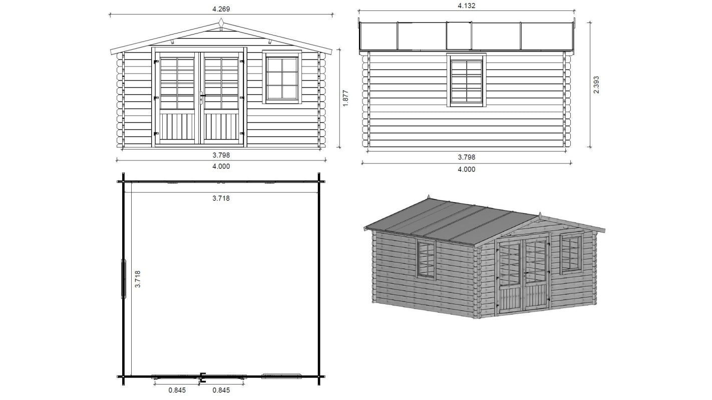 Casetta da giardino in legno - 16.00m2 - 4.00x4.00m - 40mm - colore: naturale - DOM371 - ALTANKA