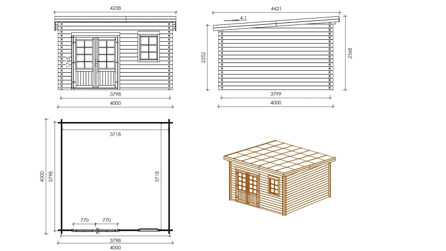 Casetta da giardino in legno - 16.00m2 - 4.00x4.00m - impregnata - 40mm - colore: verde - DOM716 - ALTANKA
