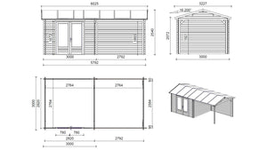 Casetta da giardino in legno - 17.40m2 - 5.79x3.00m - 28mm - colore: naturale - DOM640 - ALTANKA