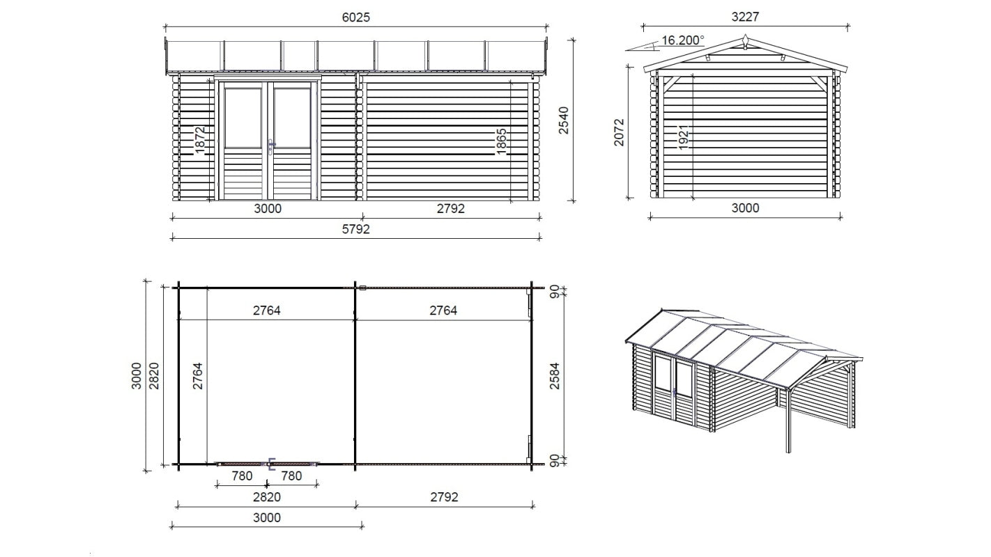 Casetta da giardino in legno - 17.40m2 - 5.79x3.00m - 28mm - colore: naturale - DOM639 - ALTANKA