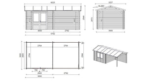 Casetta da giardino in legno - 17.40m2 - 5.79x3.00m - 28mm - colore: naturale - DOM639 - ALTANKA