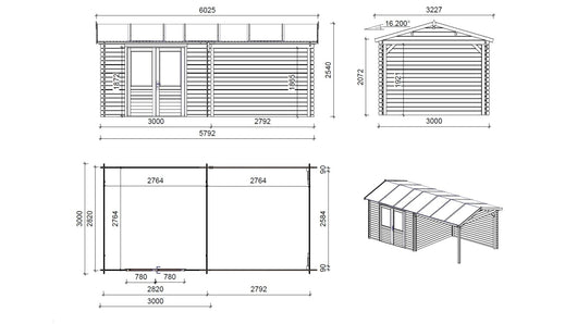 Casetta da giardino in legno - 17.40m2 - 5.79x3.00m - 28mm - colore: naturale - DOM639 - ALTANKA