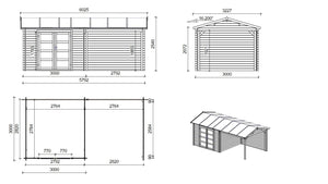 Casetta da giardino in legno - 17.40m2 - 5.79x3.00m - impregnata - 28mm - colore: verde - DOM718 - ALTANKA
