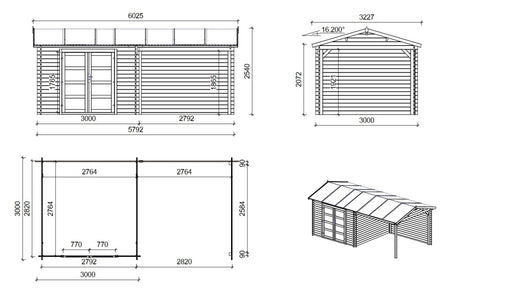Casetta da giardino in legno - 17.40m2 - 5.79x3.00m - impregnata - 28mm - colore: verde - DOM718 - ALTANKA