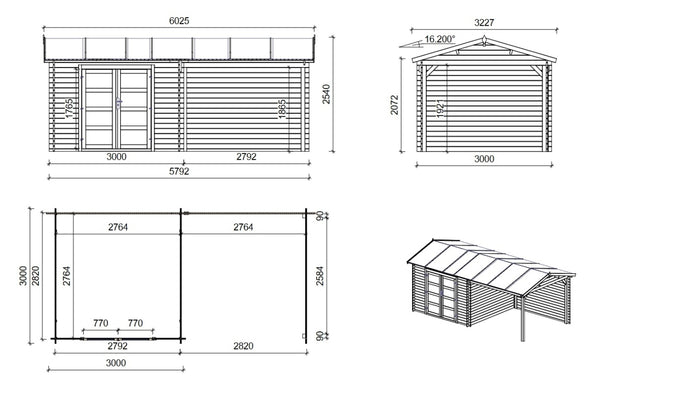 Casetta da giardino in legno - 17.40m2 - 5.79x3.00m - impregnata - 28mm - colore: verde - DOM718 - ALTANKA