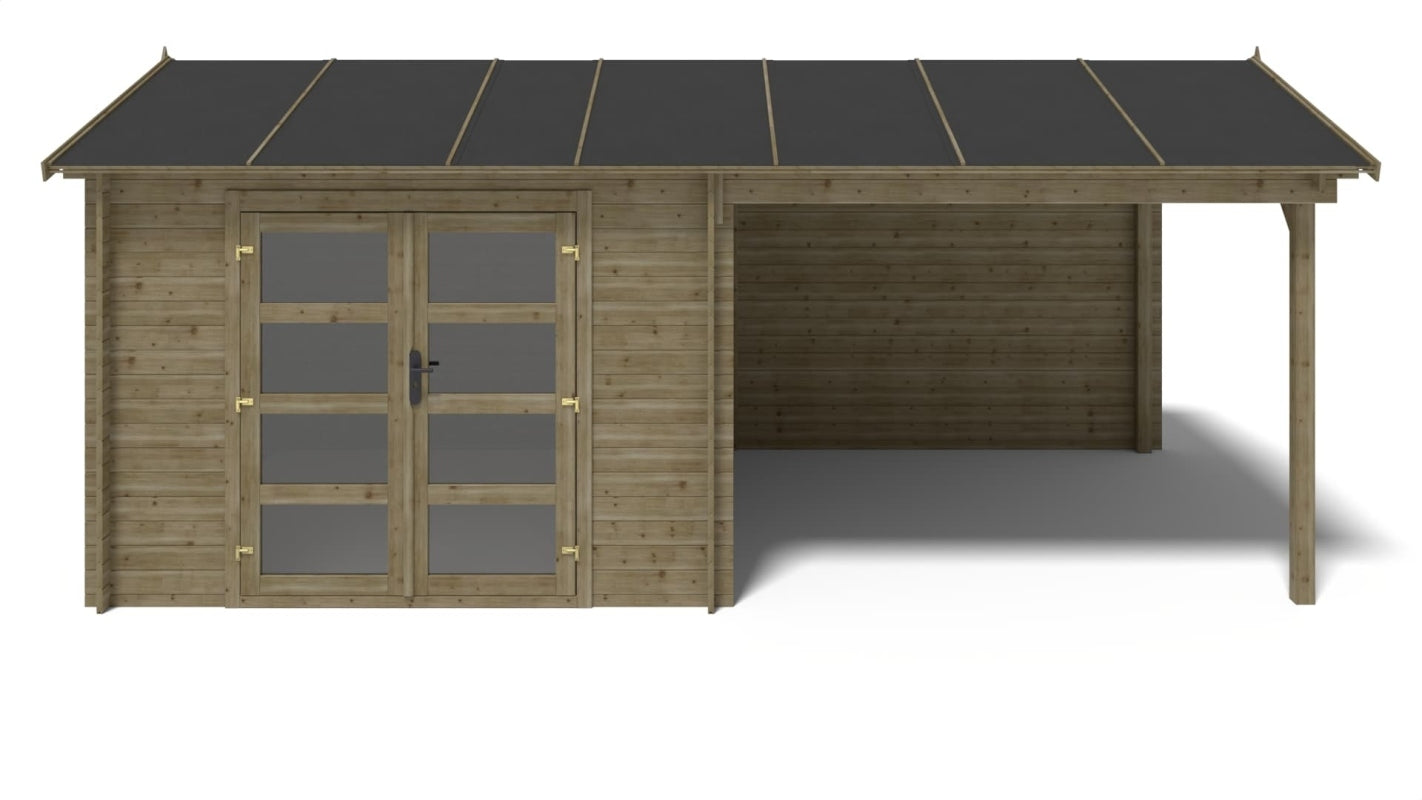 Casetta da giardino in legno - 17.40m2 - 5.79x3.00m - impregnata - 28mm - colore: verde - DOM718 - ALTANKA