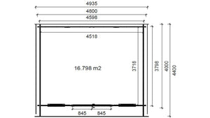 Casetta da giardino in legno - 19.20m2 - 4.80x4.00m - 40mm - colore: naturale - DOM370 - ALTANKA