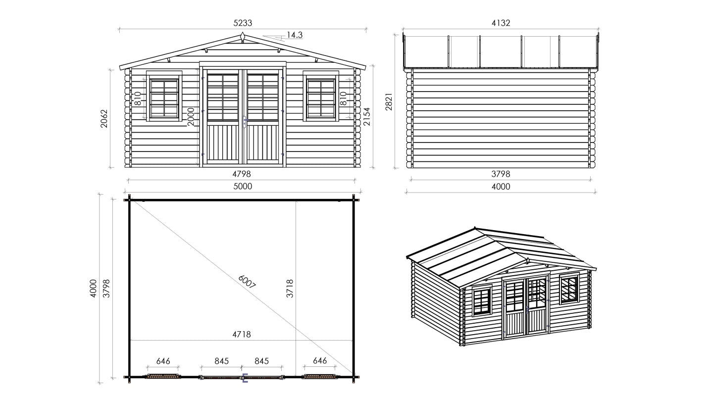 Casetta da giardino in legno - 20.00m2 - 5.00x4.00m - 40mm - colore: naturale - DOM598 - ALTANKA