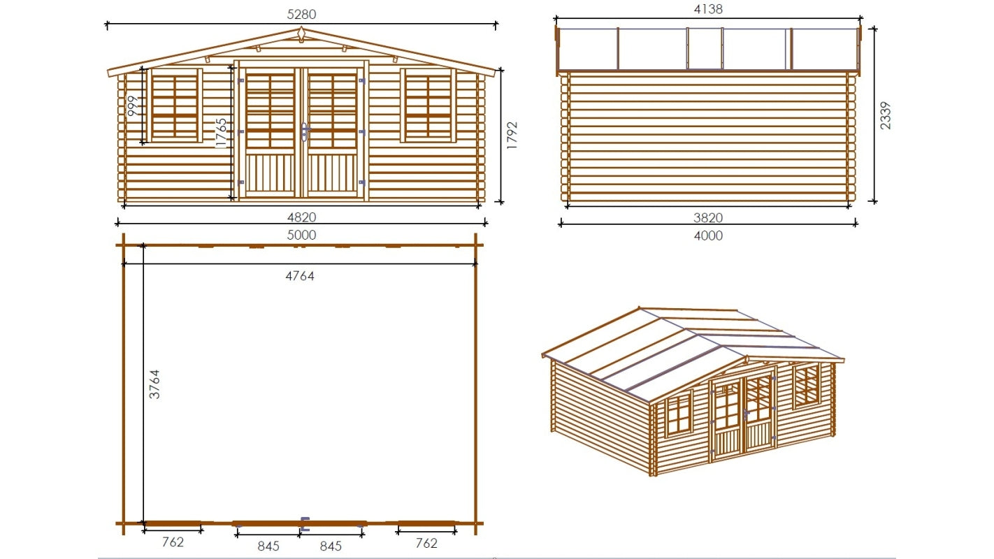 Casetta da giardino in legno - 20.00m2 - 5.00x4.00m - impregnata - 28mm - colore: marrone - DOM566 - ALTANKA