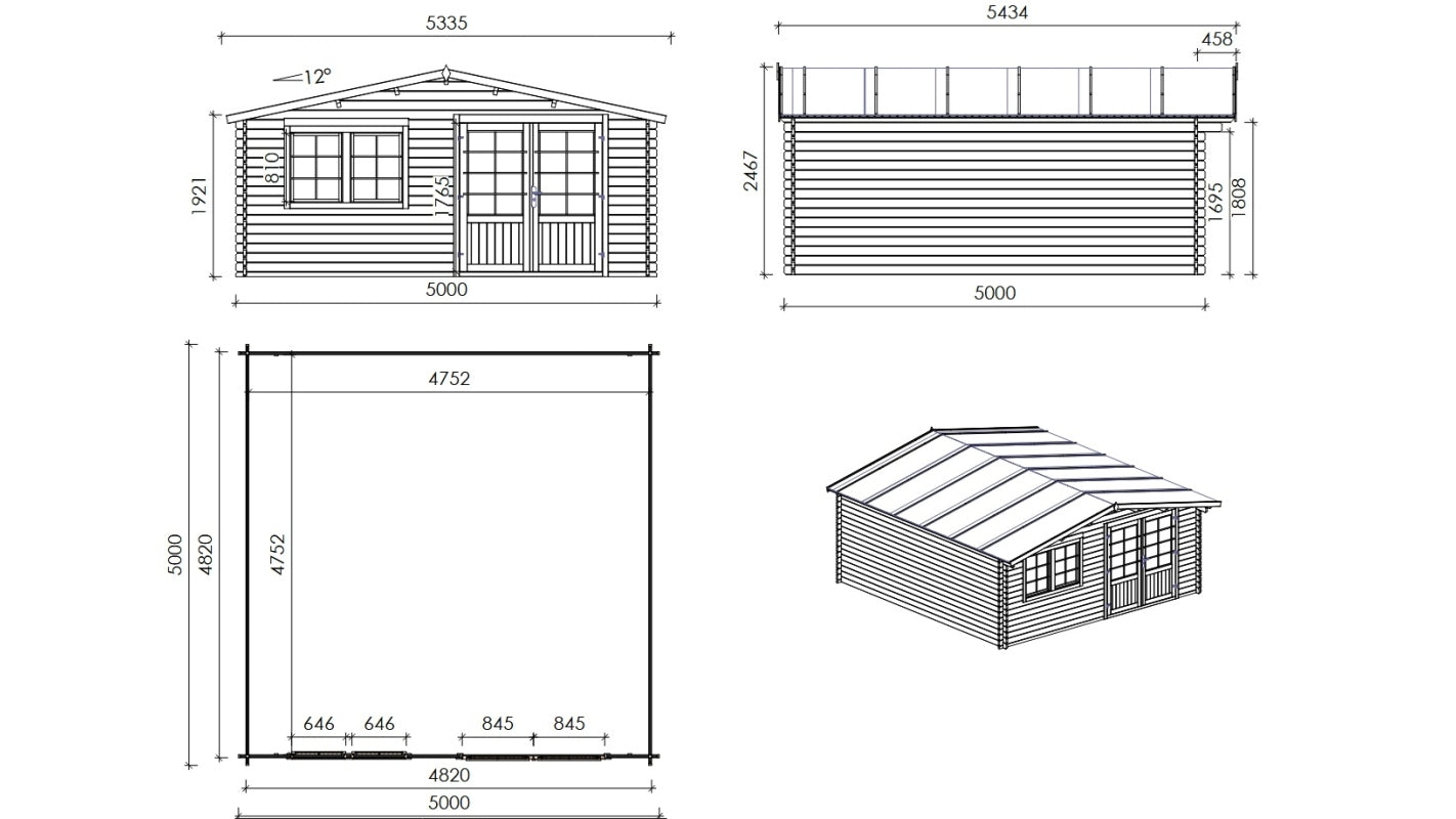 Casetta da giardino in legno - 25.00m2 - 5.00x5.00m - 34mm - colore: naturale - DOM722 - ALTANKA