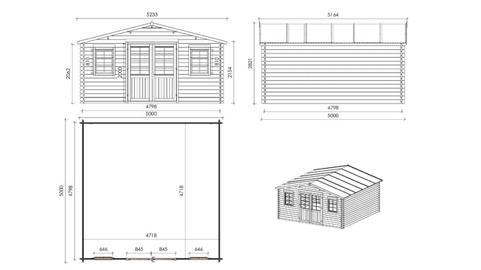 Casetta da giardino in legno - 25.00m2 - 5.00x5.00m - 40mm - colore: naturale - DOM612 - ALTANKA